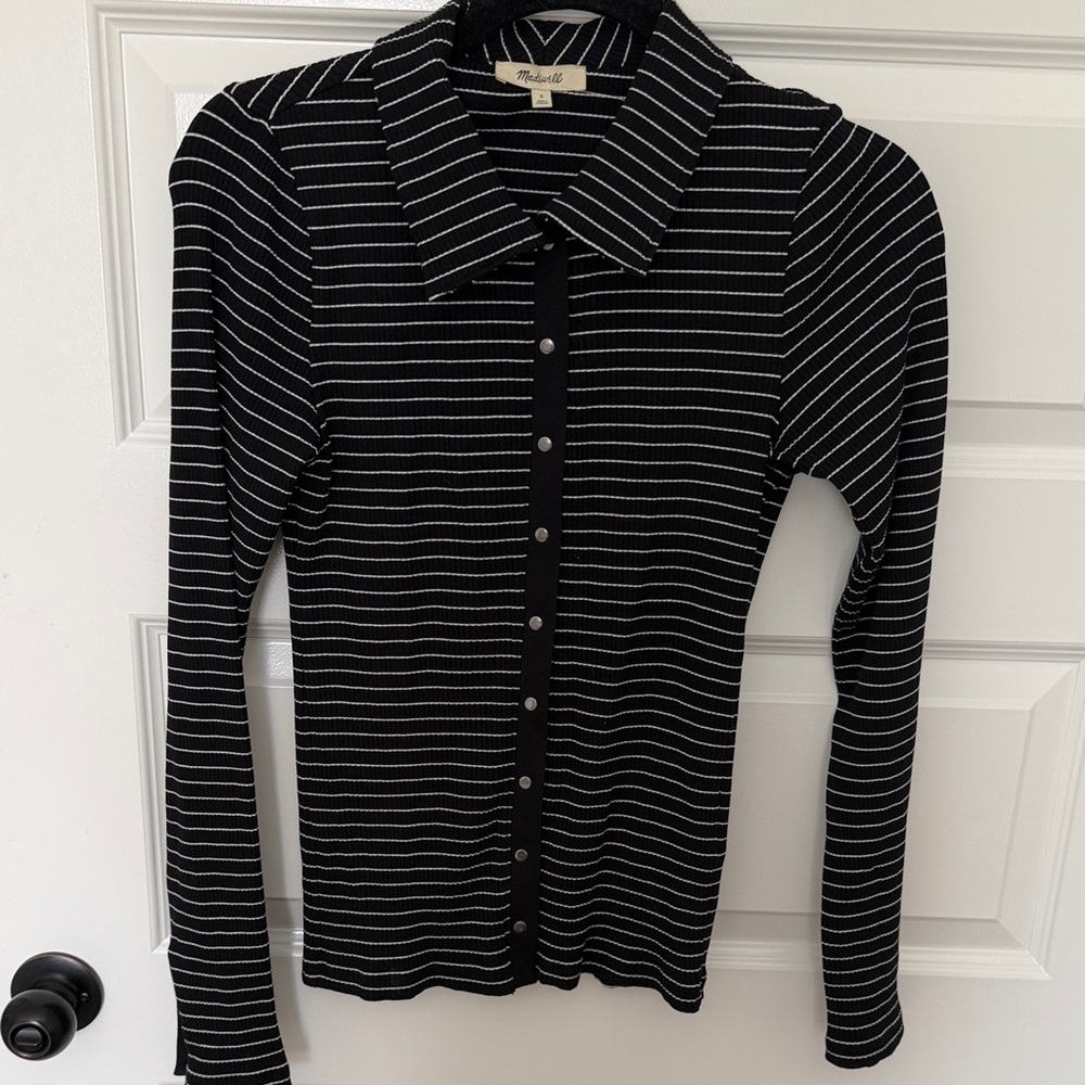 Madewell Black and White Striped Knit Top